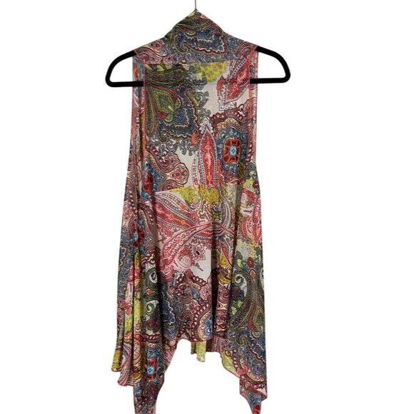 Molly Max Top Women L Pink Open Front Cardigan Sleeveless Floral Tropical Hi Lo - Picture 6 of 12